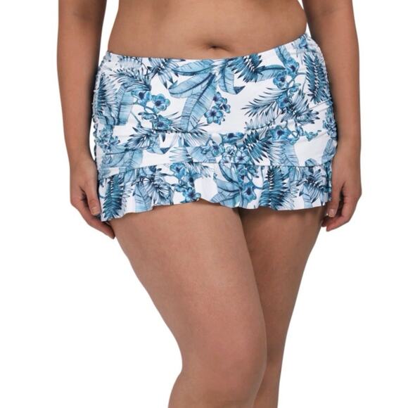 La Blanca Other - La Blanca 22W Plus Tranquility Palm Skirted Swim Bottom White Aquamarine NEW